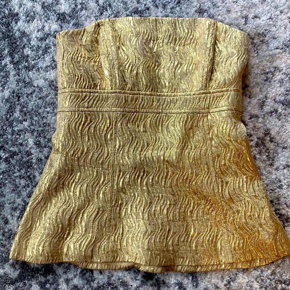 Women’s gold lame strapless patterned bustier. Shoshanna brand size 0